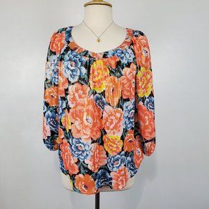 LC Lauren Conrad Floral Peasant Spring Summer Shimmery Blouse, Size M